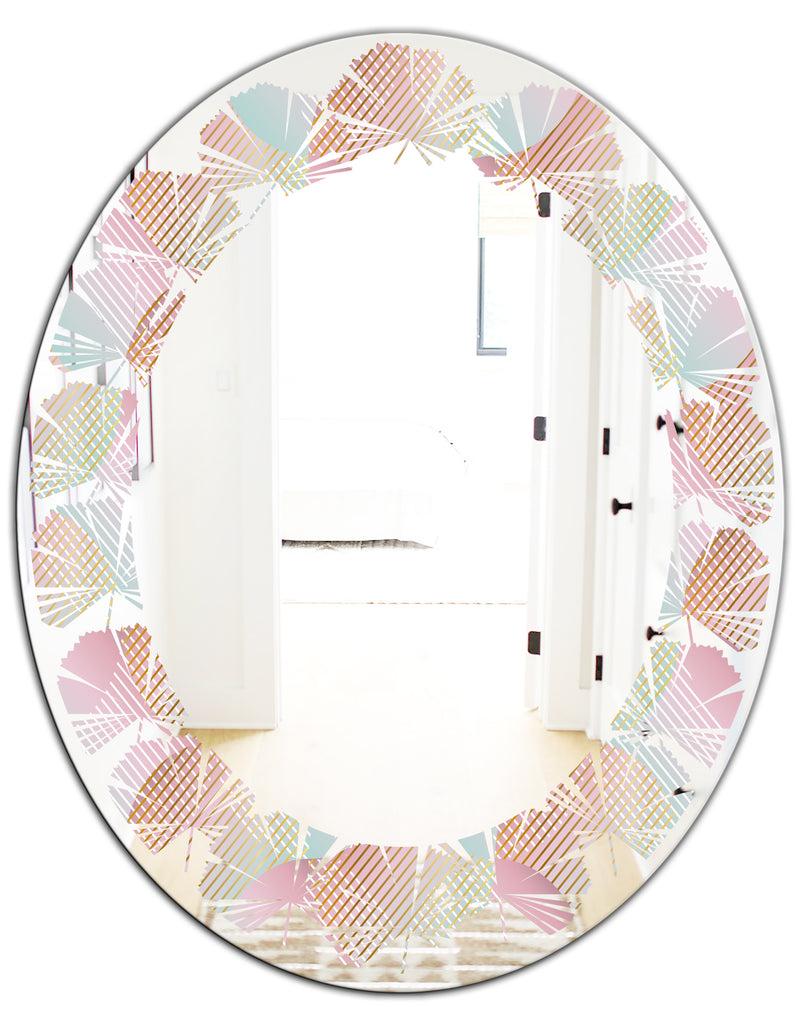 DesignQ Abstract Design Retro Pattern VII - Modern Round Or Oval Wall Mirror - Leaves