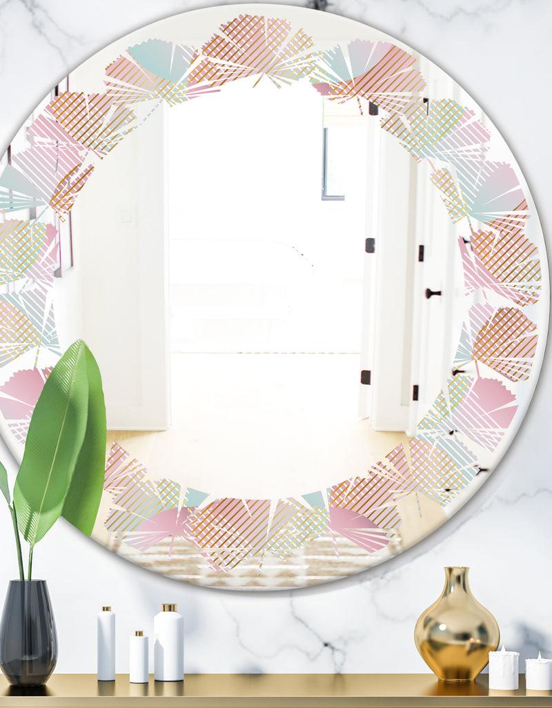 DesignQ Abstract Design Retro Pattern VII - Modern Round or Oval Wall Mirror - Leaves
