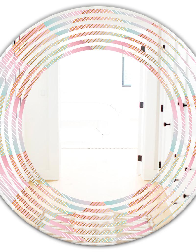 DesignQ Abstract Design Retro Pattern VII - Modern Round Or Oval Wall Mirror - Wave