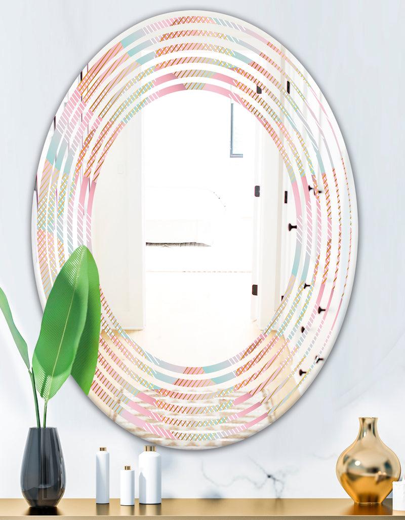 DesignQ Abstract Design Retro Pattern VII - Modern Round Or Oval Wall Mirror - Wave
