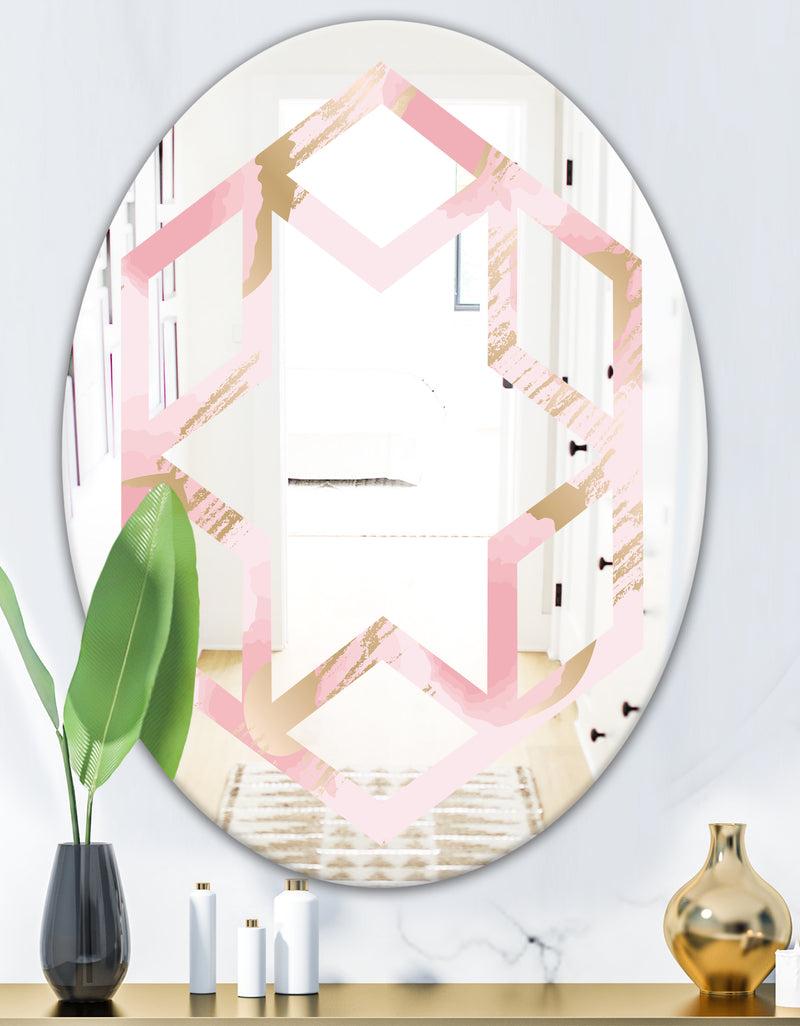 DesignQ Abstract Flower Design IX - Cottage Round Or Oval Wall Mirror - Hexagon Star