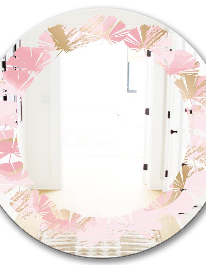 DesignQ Abstract Flower Design IX - Cottage Round Or Oval Wall Mirror - Leaves