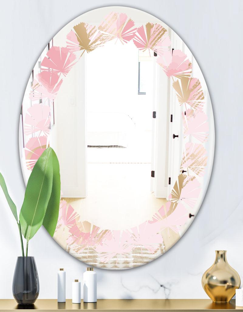 DesignQ Abstract Flower Design IX - Cottage Round Or Oval Wall Mirror - Leaves