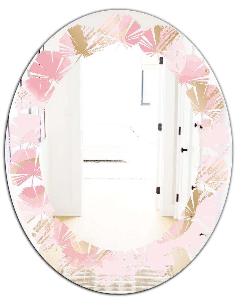 DesignQ Abstract Flower Design IX - Cottage Round Or Oval Wall Mirror - Leaves