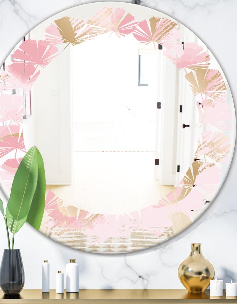 DesignQ Abstract Flower Design IX - Cottage Round or Oval Wall Mirror - Leaves
