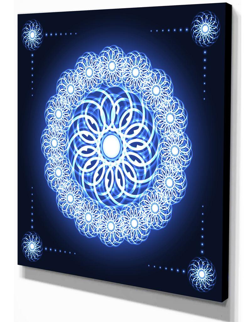DesignQ Abstract Fractal Flower In Blue Background - Art On Wrapped Canvas
