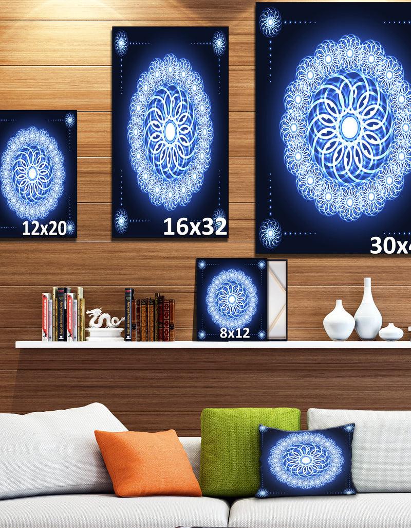 DesignQ Abstract Fractal Flower In Blue Background - Art On Wrapped Canvas