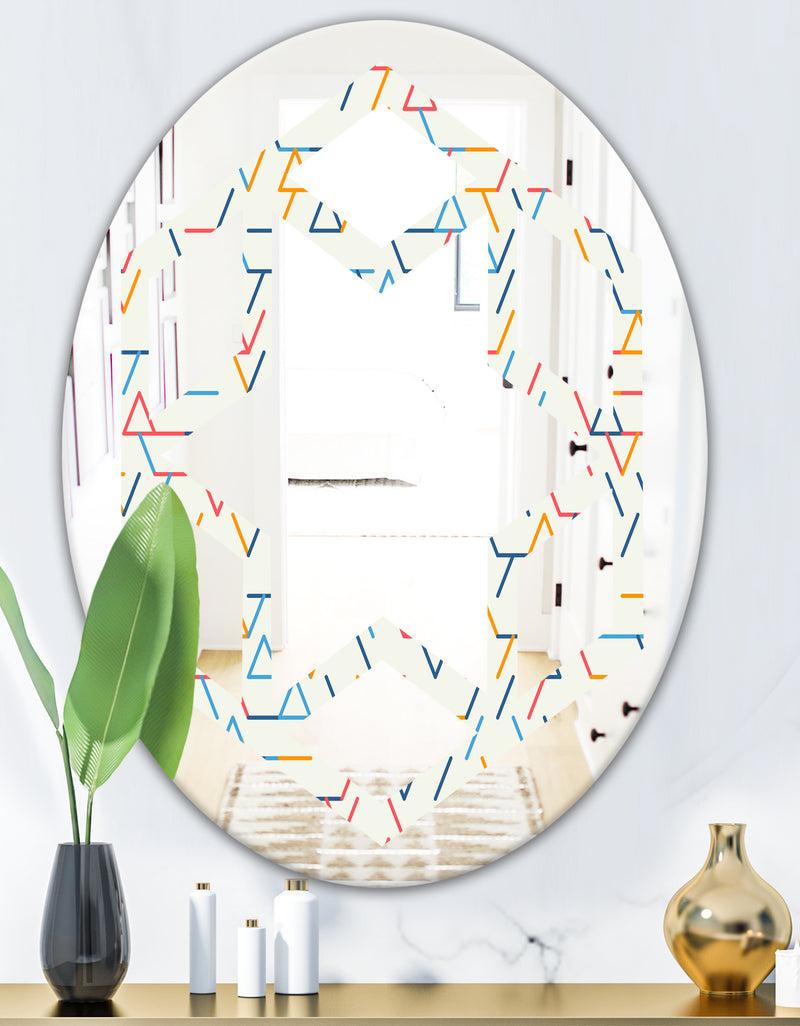 DesignQ Abstract Geometric Background. Pattern. - Modern Round Or Oval Wall Mirror - Hexagon Star