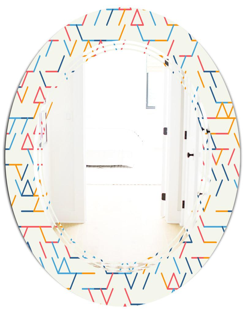 DesignQ Abstract Geometric Background. Pattern. - Modern Round Or Oval Wall Mirror - Triple C