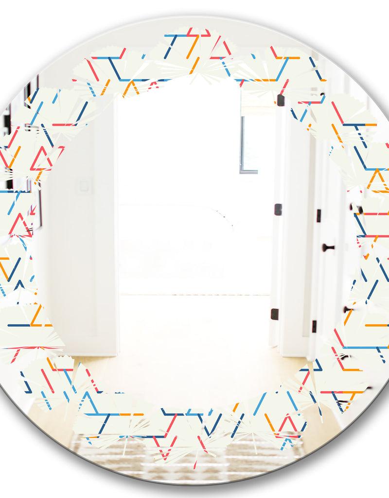 DesignQ Abstract Geometric Background. Pattern. - Modern Round Or Oval Wall Mirror - Leaves