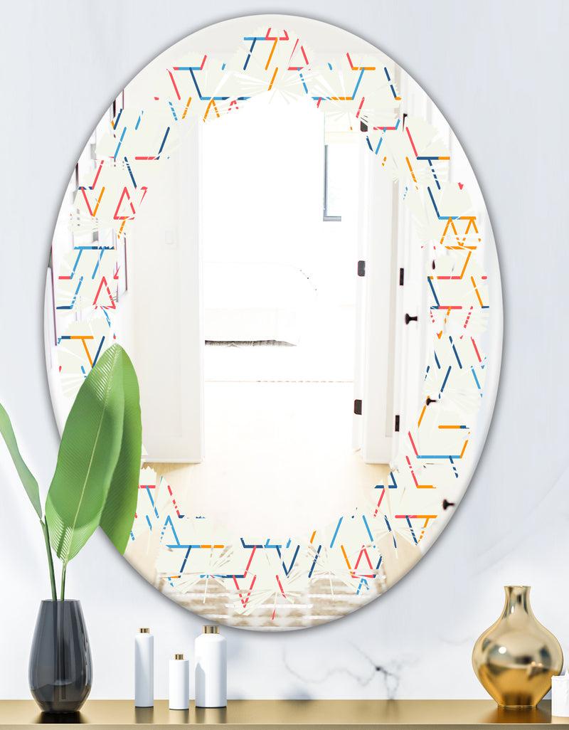 DesignQ Abstract Geometric Background. Pattern. - Modern Round Or Oval Wall Mirror - Leaves