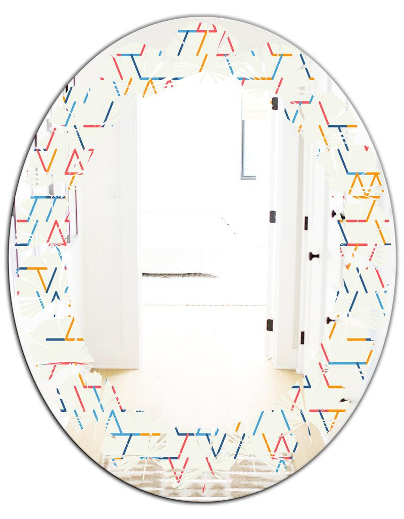 DesignQ Abstract Geometric Background. Pattern. - Modern Round Or Oval Wall Mirror - Leaves