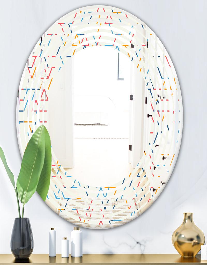 DesignQ Abstract Geometric Background. Pattern. - Modern Round Or Oval Wall Mirror - Wave