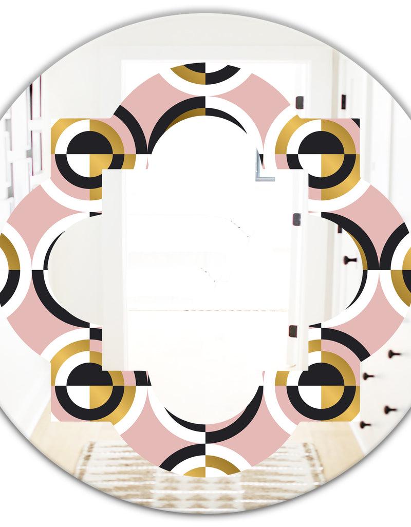DesignQ Abstract Geometric Circular Retro I - Modern Round Or Oval Wall Mirror - Quatrefoil