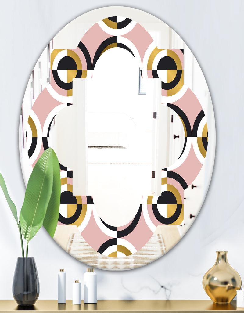 DesignQ Abstract Geometric Circular Retro I - Modern Round Or Oval Wall Mirror - Quatrefoil