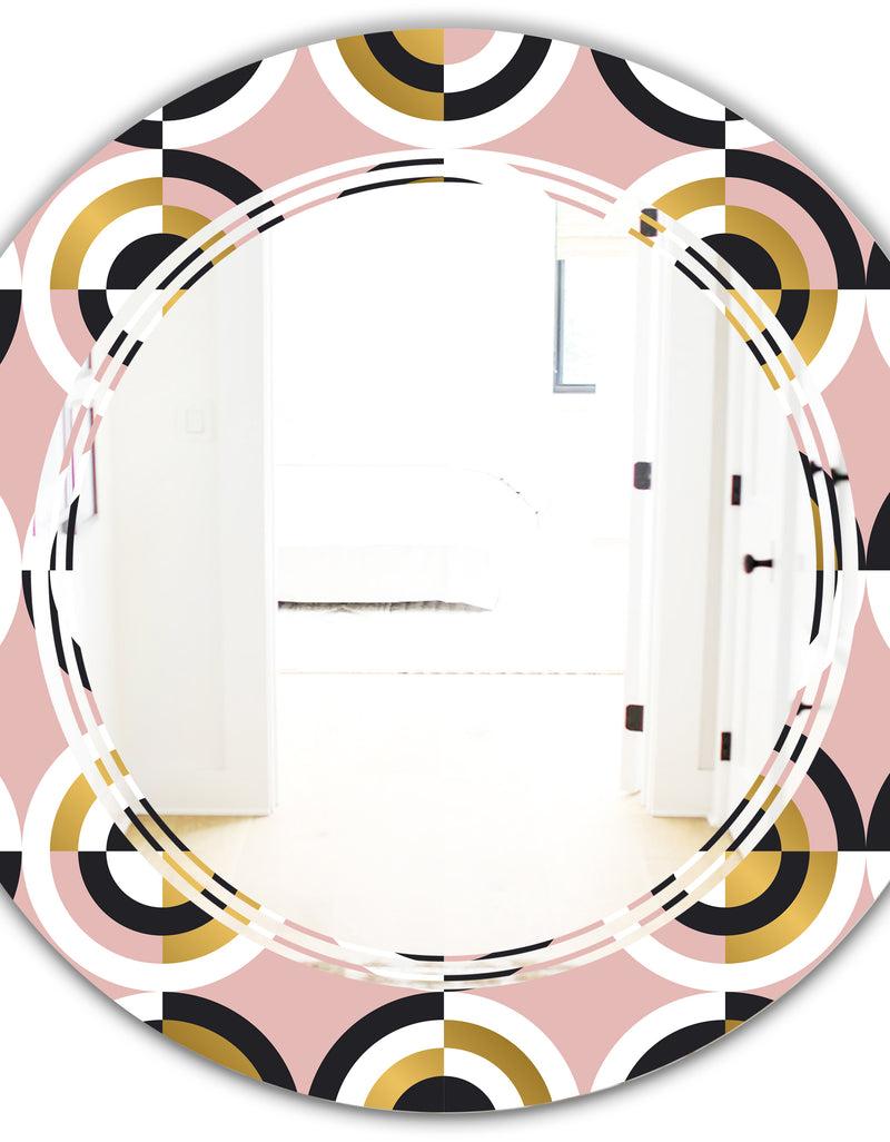 DesignQ Abstract Geometric Circular Retro I - Modern Round Or Oval Wall Mirror - Triple C