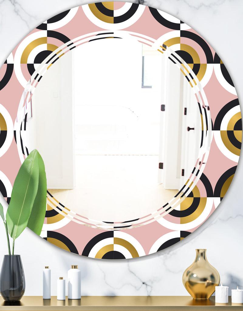 DesignQ Abstract Geometric Circular Retro I - Modern Round or Oval Wall Mirror - Triple C