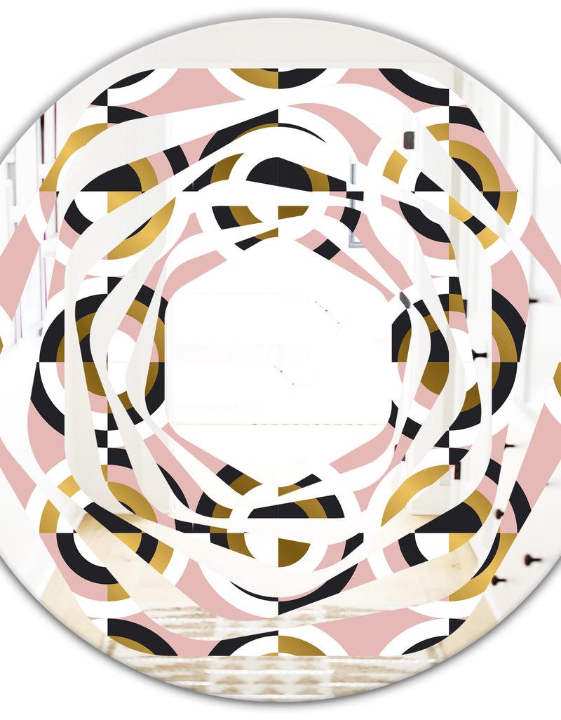 DesignQ Abstract Geometric Circular Retro I - Modern Round Or Oval Wall Mirror - Whirl