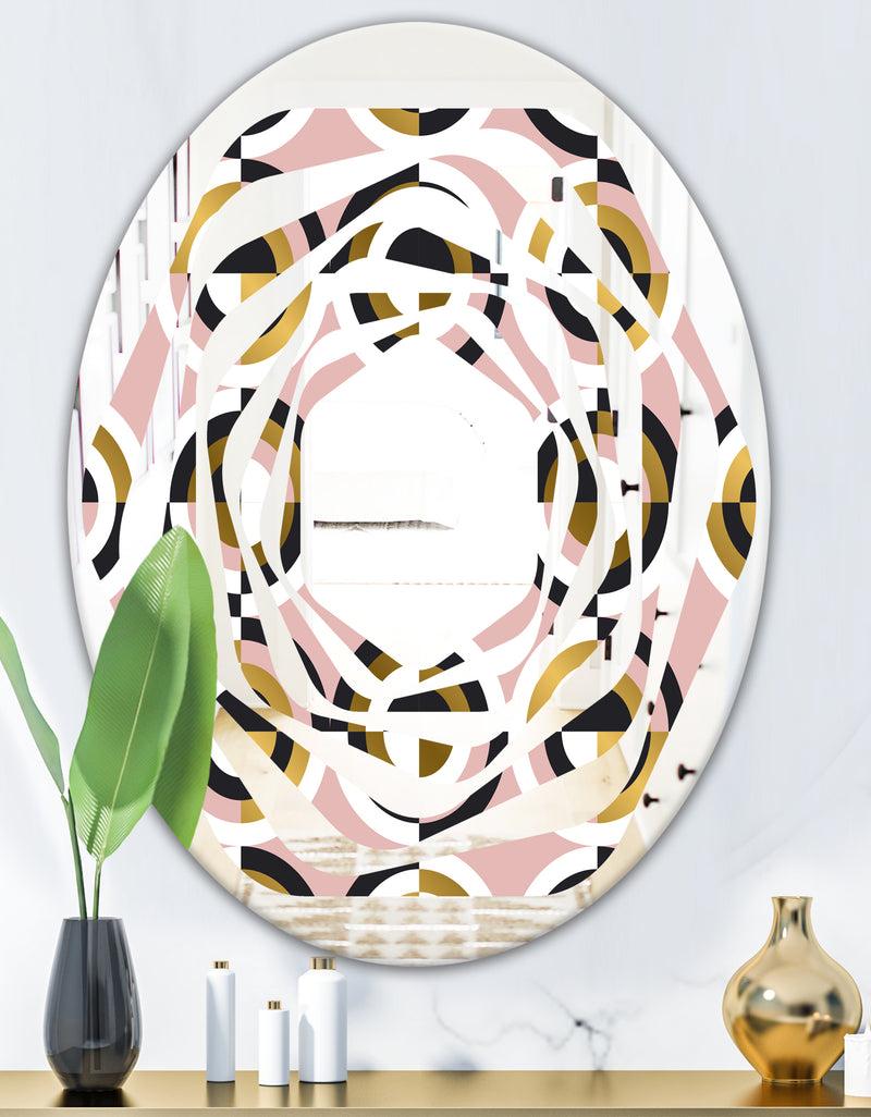 DesignQ Abstract Geometric Circular Retro I - Modern Round Or Oval Wall Mirror - Whirl