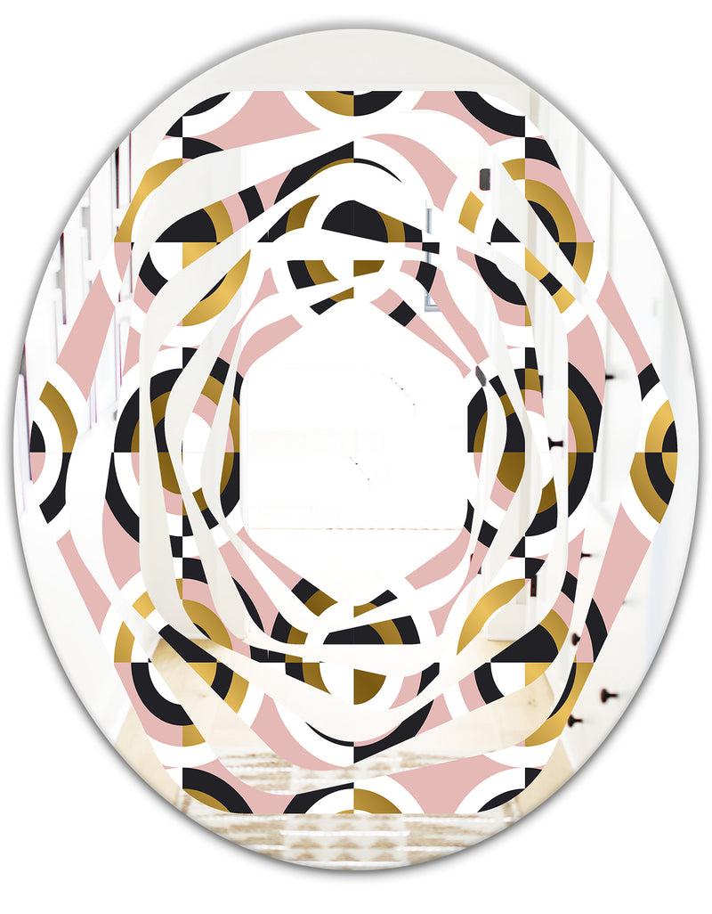 DesignQ Abstract Geometric Circular Retro I - Modern Round Or Oval Wall Mirror - Whirl