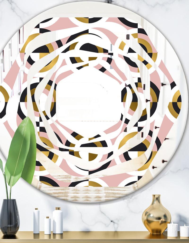 DesignQ Abstract Geometric Circular Retro I - Modern Round or Oval Wall Mirror - Whirl