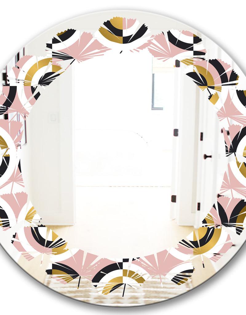 DesignQ Abstract Geometric Circular Retro I - Modern Round Or Oval Wall Mirror - Leaves