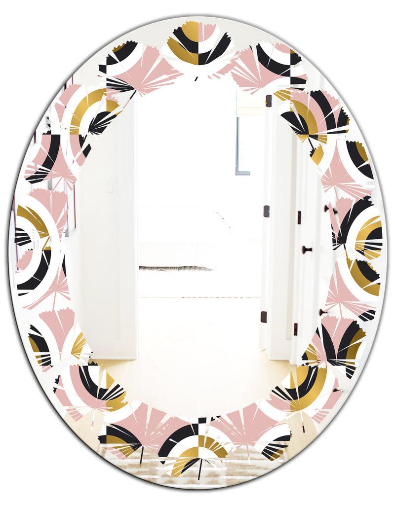 DesignQ Abstract Geometric Circular Retro I - Modern Round Or Oval Wall Mirror - Leaves