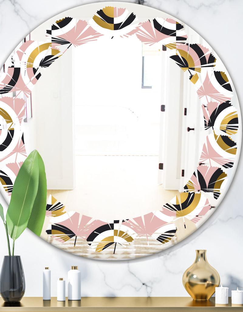 DesignQ Abstract Geometric Circular Retro I - Modern Round or Oval Wall Mirror - Leaves