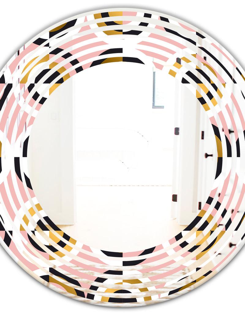 DesignQ Abstract Geometric Circular Retro I - Modern Round Or Oval Wall Mirror - Wave