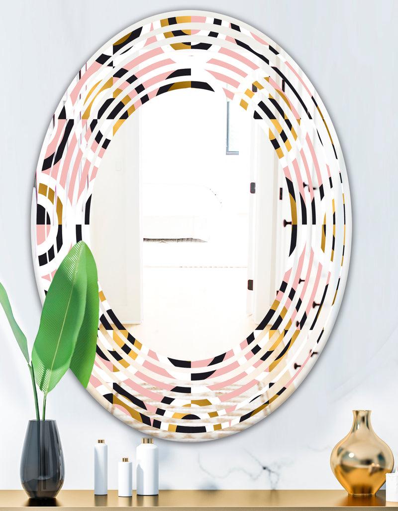 DesignQ Abstract Geometric Circular Retro I - Modern Round Or Oval Wall Mirror - Wave