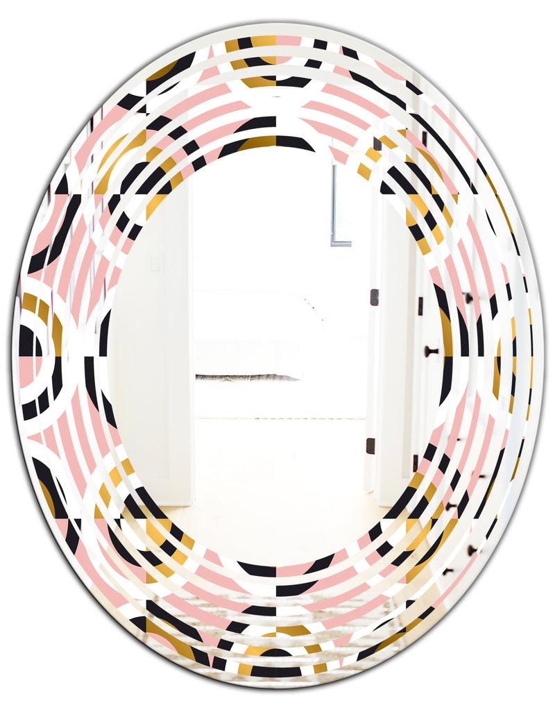 DesignQ Abstract Geometric Circular Retro I - Modern Round Or Oval Wall Mirror - Wave