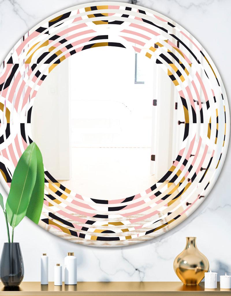 DesignQ Abstract Geometric Circular Retro I - Modern Round or Oval Wall Mirror - Wave