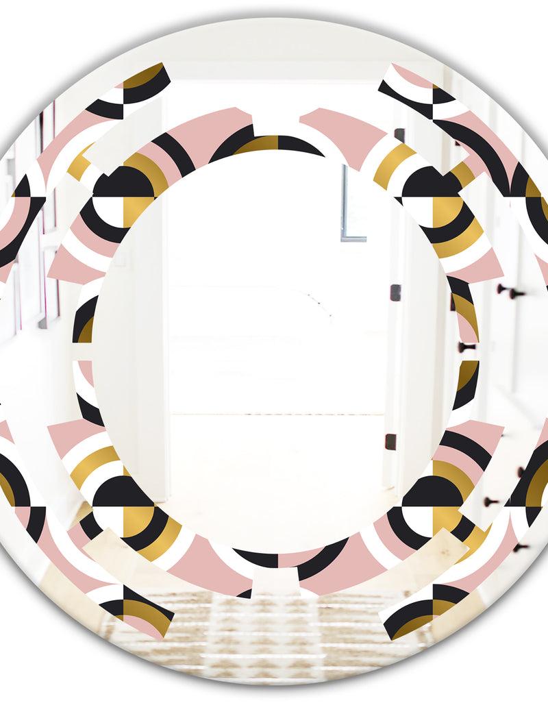 DesignQ Abstract Geometric Circular Retro I - Modern Round Or Oval Wall Mirror - Space