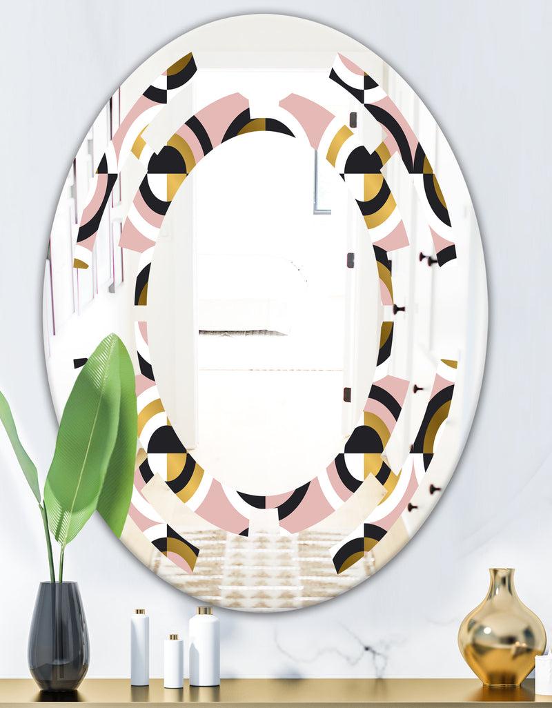 DesignQ Abstract Geometric Circular Retro I - Modern Round Or Oval Wall Mirror - Space