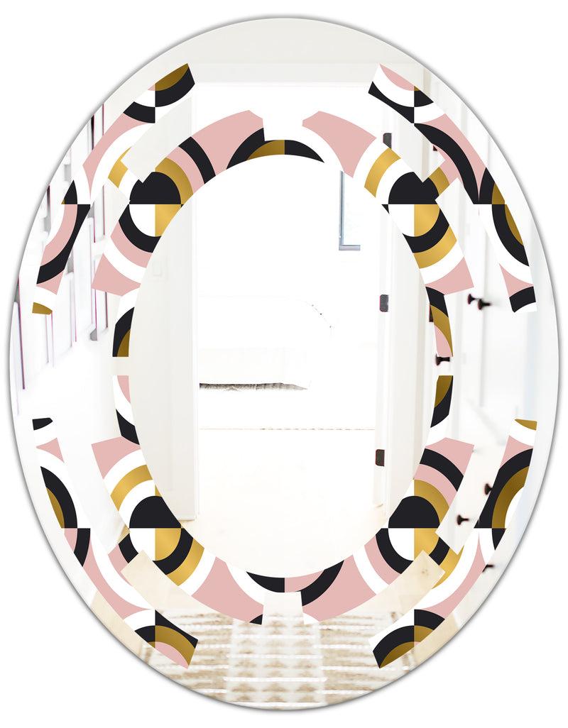DesignQ Abstract Geometric Circular Retro I - Modern Round Or Oval Wall Mirror - Space