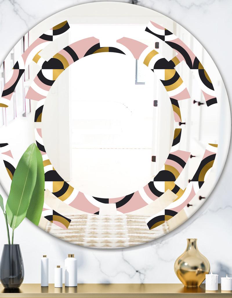 DesignQ Abstract Geometric Circular Retro I - Modern Round or Oval Wall Mirror - Space