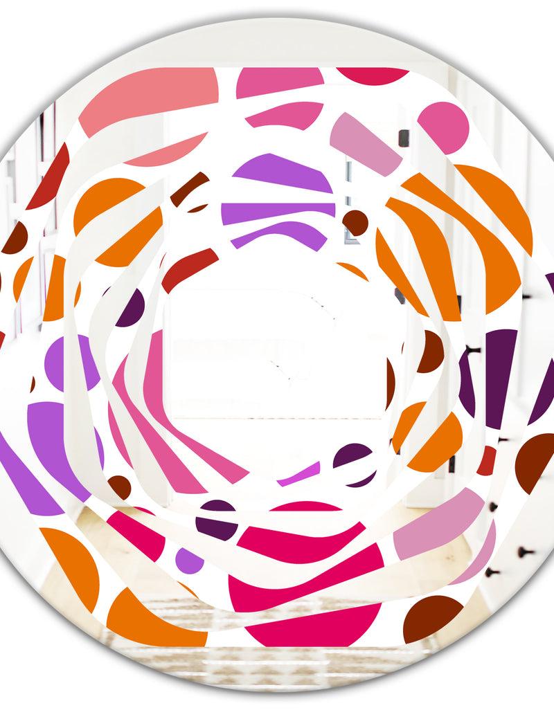 DesignQ Abstract Geometric Circular Retro II - Modern Round Or Oval Wall Mirror - Whirl