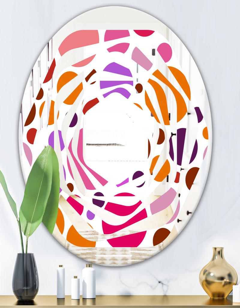 DesignQ Abstract Geometric Circular Retro II - Modern Round Or Oval Wall Mirror - Whirl