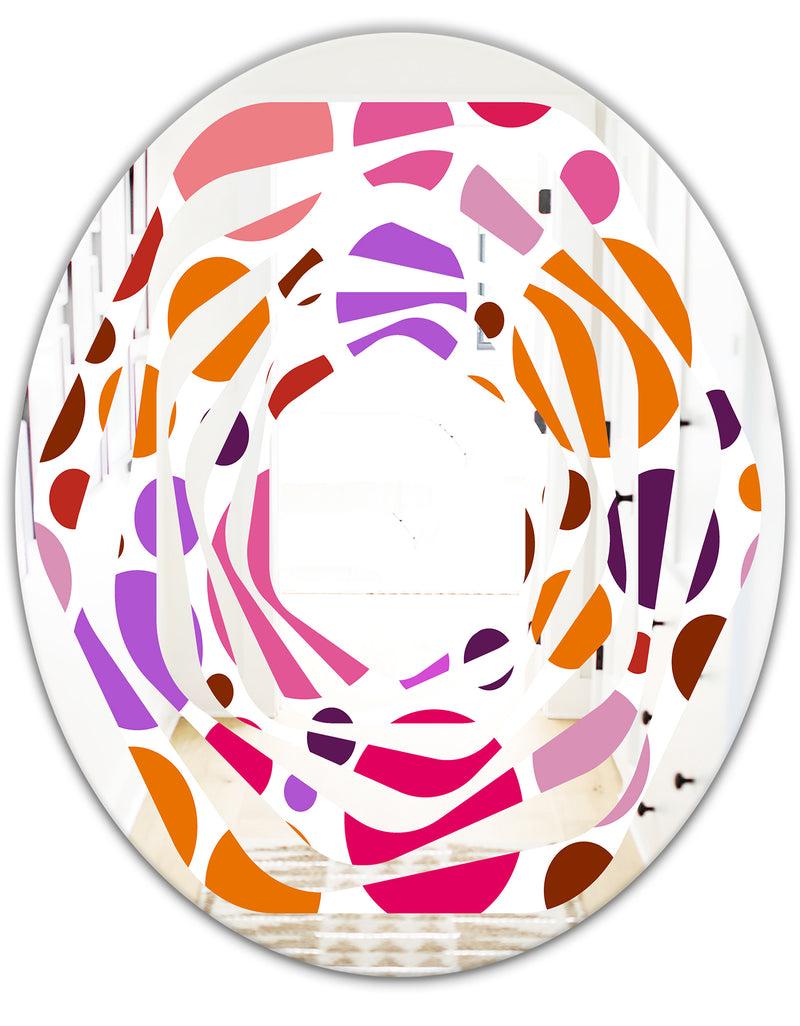 DesignQ Abstract Geometric Circular Retro II - Modern Round Or Oval Wall Mirror - Whirl