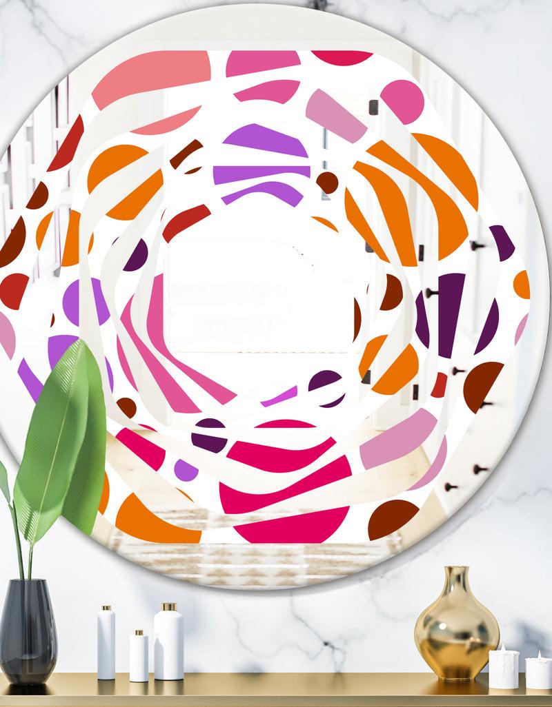 DesignQ Abstract Geometric Circular Retro II - Modern Round or Oval Wall Mirror - Whirl