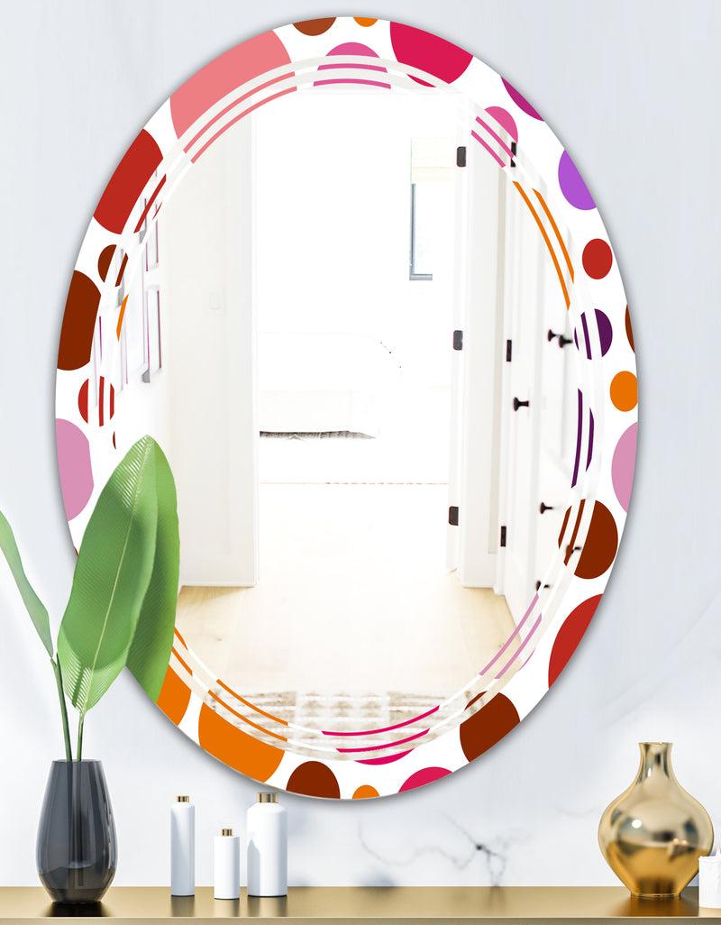 DesignQ Abstract Geometric Circular Retro II - Modern Round Or Oval Wall Mirror - Triple C