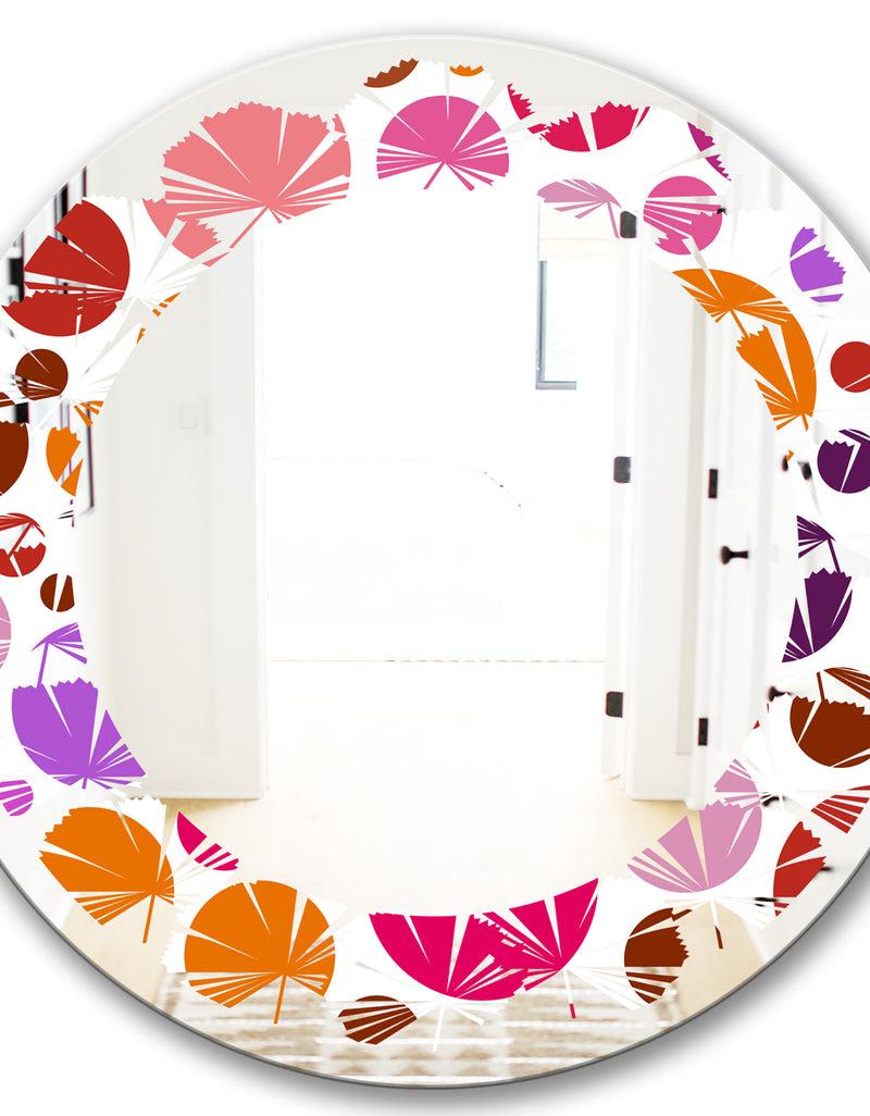 DesignQ Abstract Geometric Circular Retro II - Modern Round Or Oval Wall Mirror - Leaves