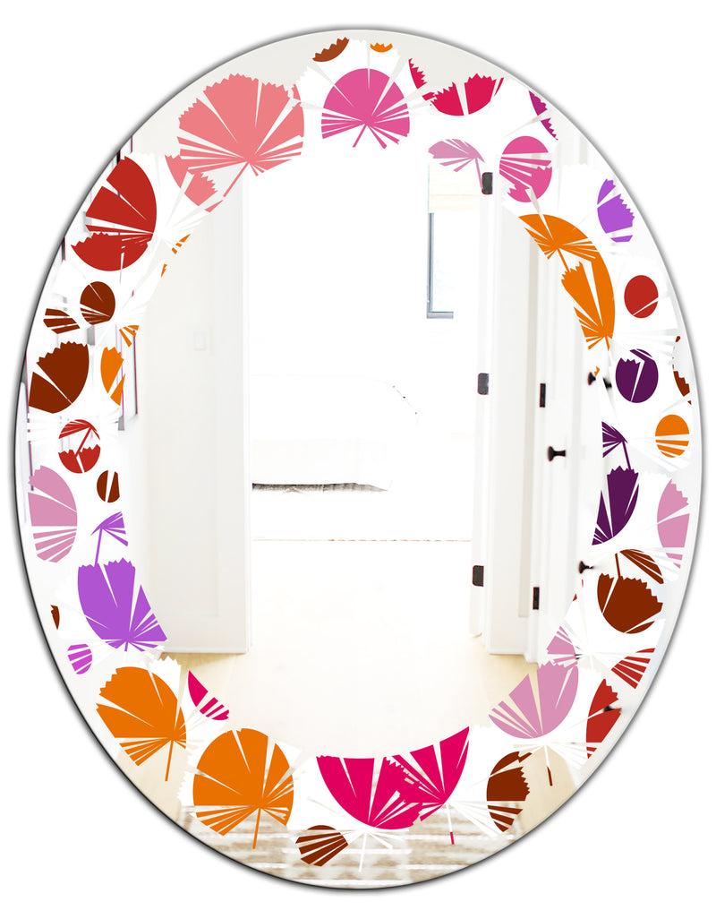 DesignQ Abstract Geometric Circular Retro II - Modern Round Or Oval Wall Mirror - Leaves