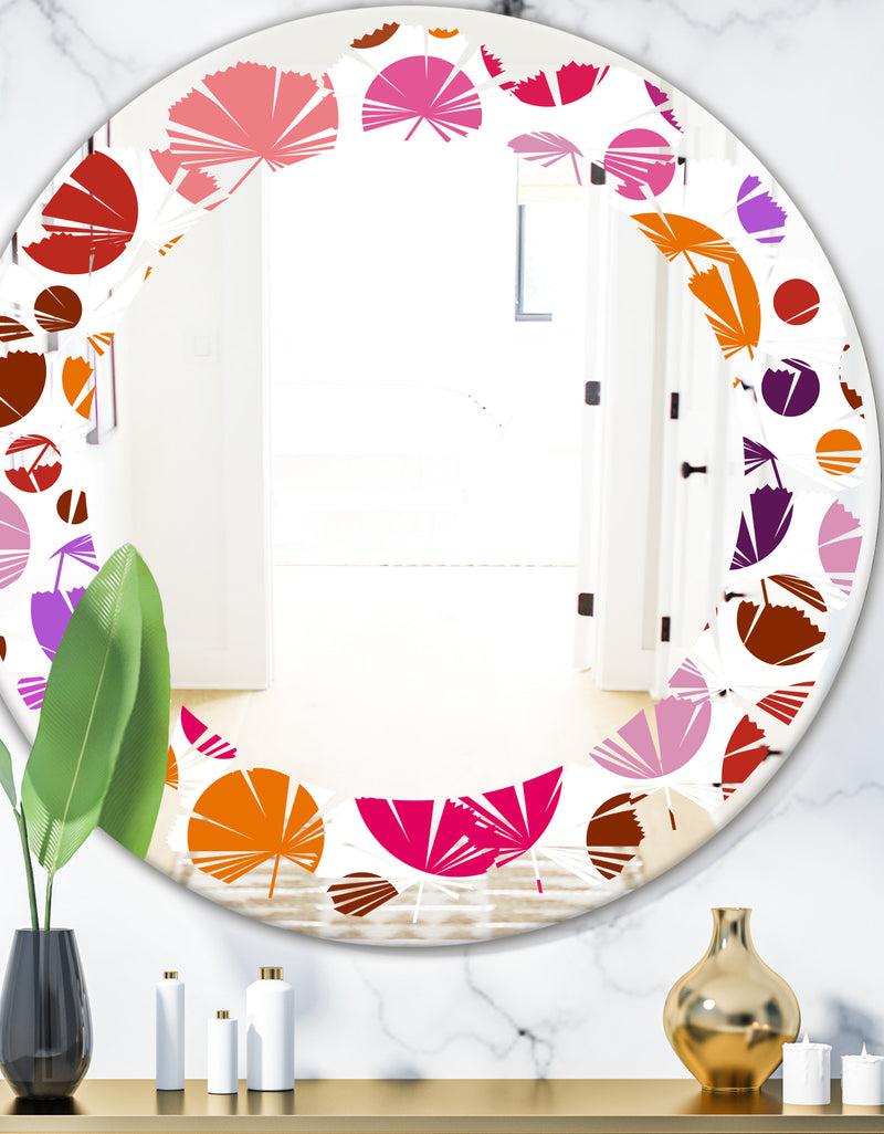 DesignQ Abstract Geometric Circular Retro II - Modern Round or Oval Wall Mirror - Leaves