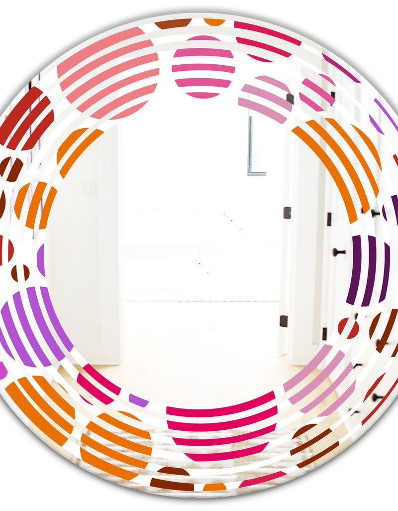 DesignQ Abstract Geometric Circular Retro II - Modern Round Or Oval Wall Mirror - Wave