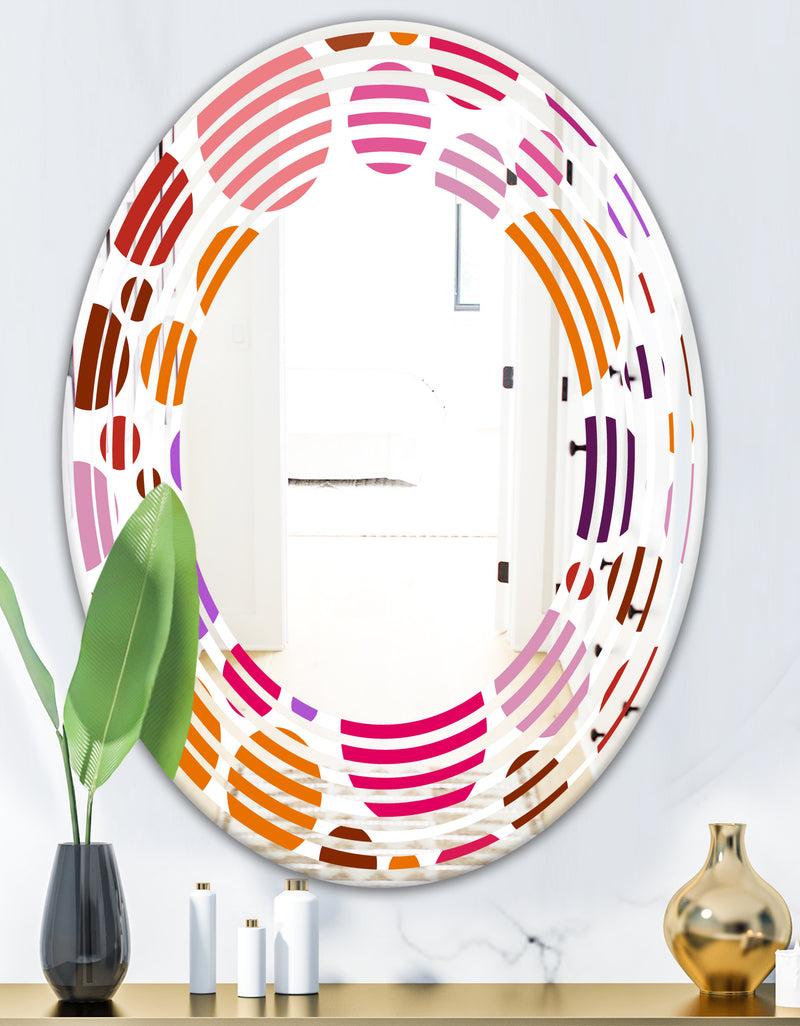 DesignQ Abstract Geometric Circular Retro II - Modern Round Or Oval Wall Mirror - Wave