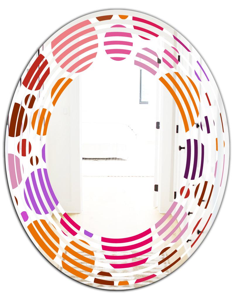 DesignQ Abstract Geometric Circular Retro II - Modern Round Or Oval Wall Mirror - Wave