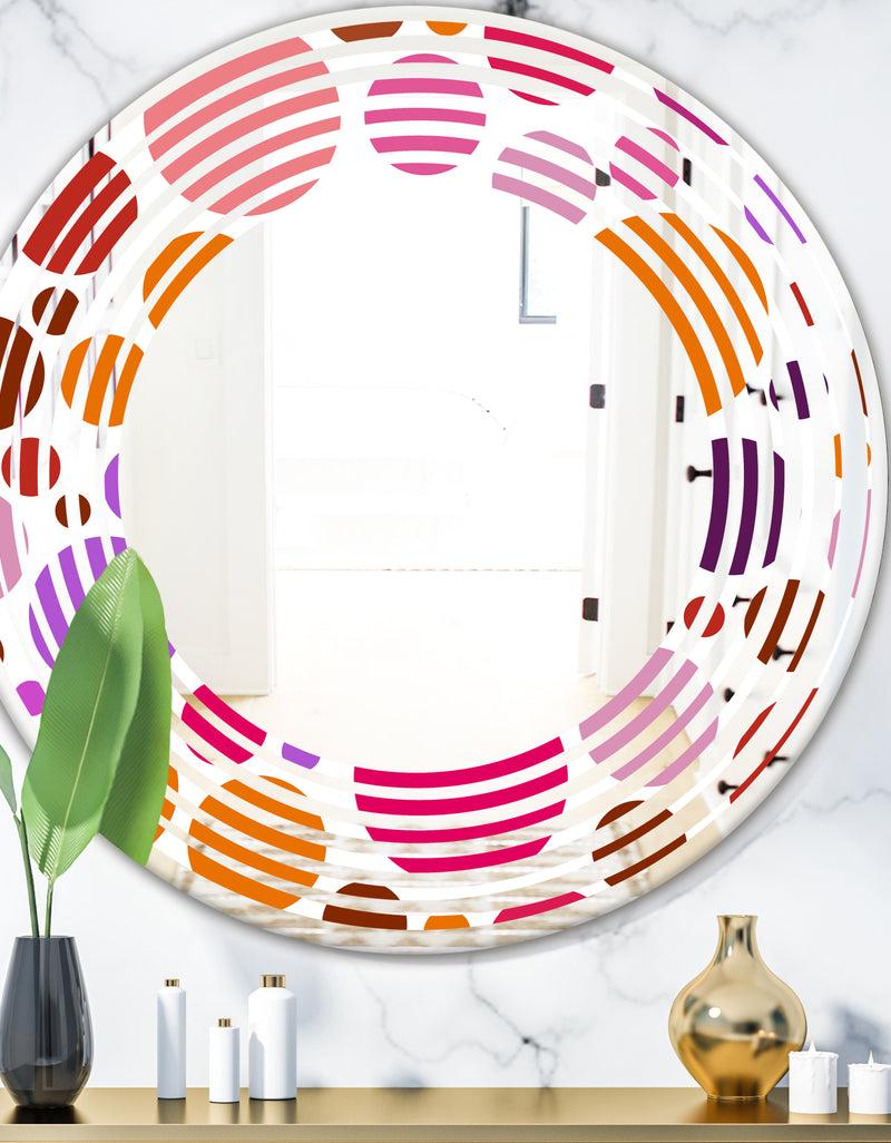 DesignQ Abstract Geometric Circular Retro II - Modern Round or Oval Wall Mirror - Wave