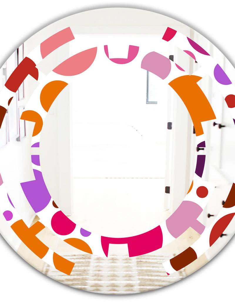 DesignQ Abstract Geometric Circular Retro II - Modern Round Or Oval Wall Mirror - Space
