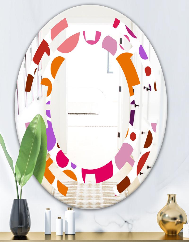 DesignQ Abstract Geometric Circular Retro II - Modern Round Or Oval Wall Mirror - Space